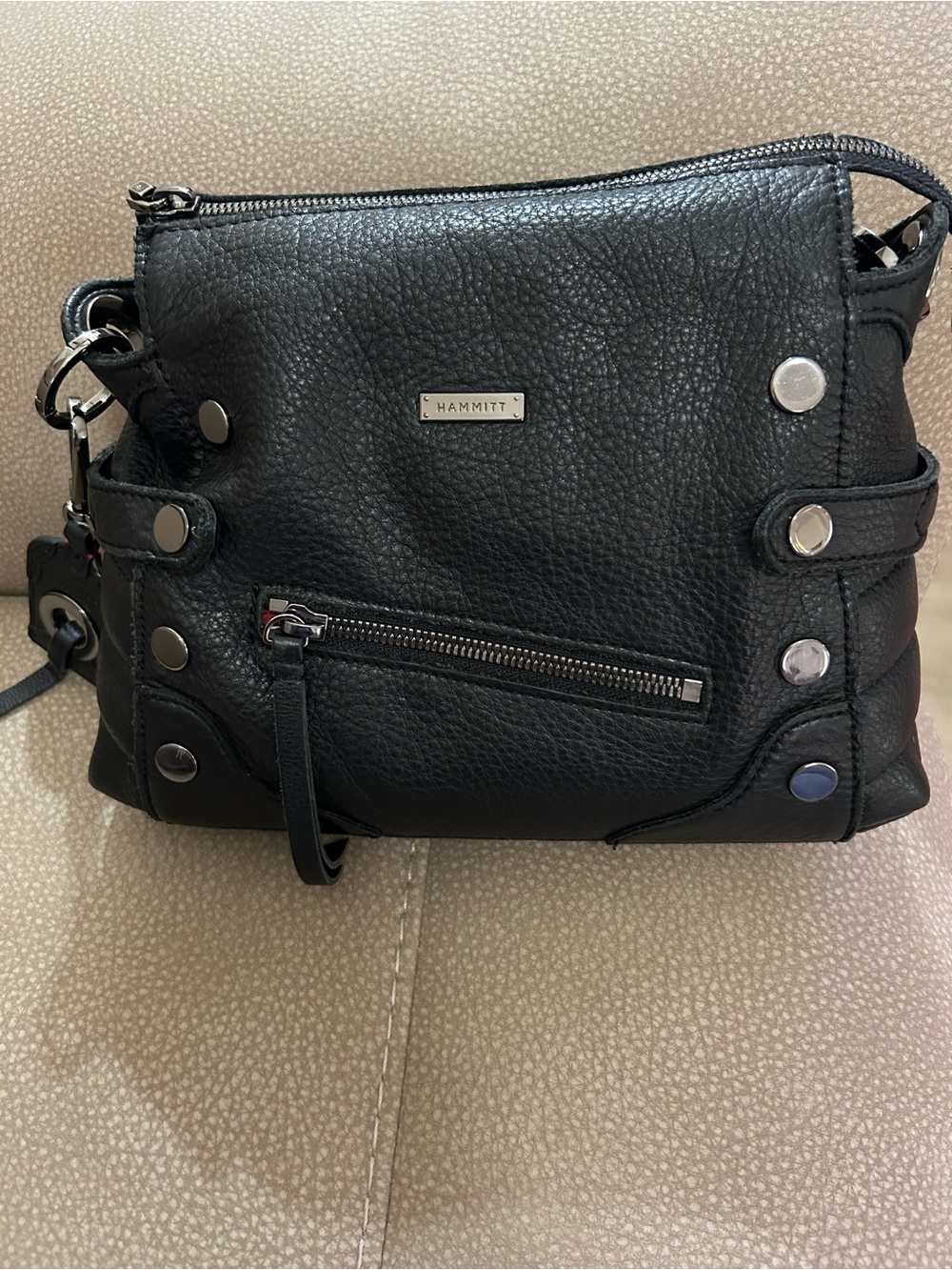 Hammitt Black Pebbled Leather Crossbody with Silver Studs